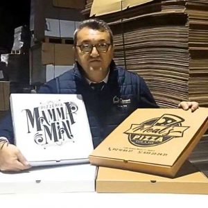 cajas de pizzas 40x40x4 personalizadas a medida, cajas en blanco y en marrón