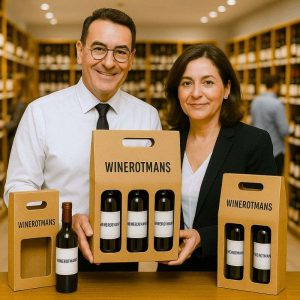 cajas para 3 botellas de vino impresión flexografia a una tinta en negro